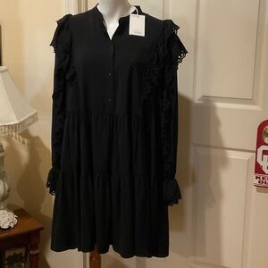 Paris Atelier Elegant Black Lace Trim Dress. NWT. Large